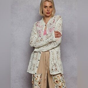 POL One Size Off white Crochet Cotton Cardigan